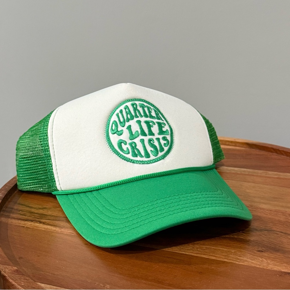 Quarter Life Crisis-Green trucker Hat Cap Mesh Back Snapback